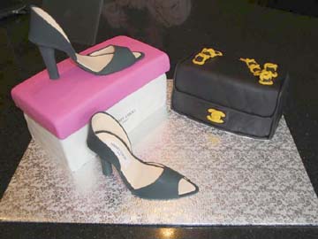Custom Cakes by Manisha - Jimmy Choo and Burberry shoes, Louis Vuitton Bag  and a wine glass full of pearls, what more can you ask for ;-)