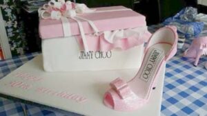 Light-PinkJimmy-Choo-Chicago-Illinois-Fancy-Dancy-Shoe-Box-And-Shoe-Custom-Cake